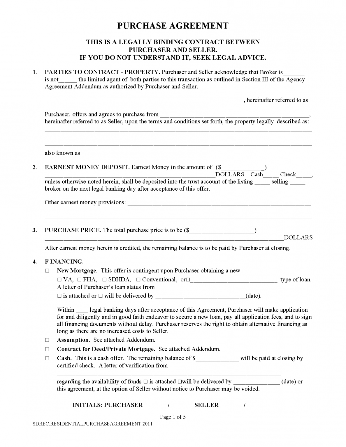 Free South Dakota Land Contract Template PDF Word eForms