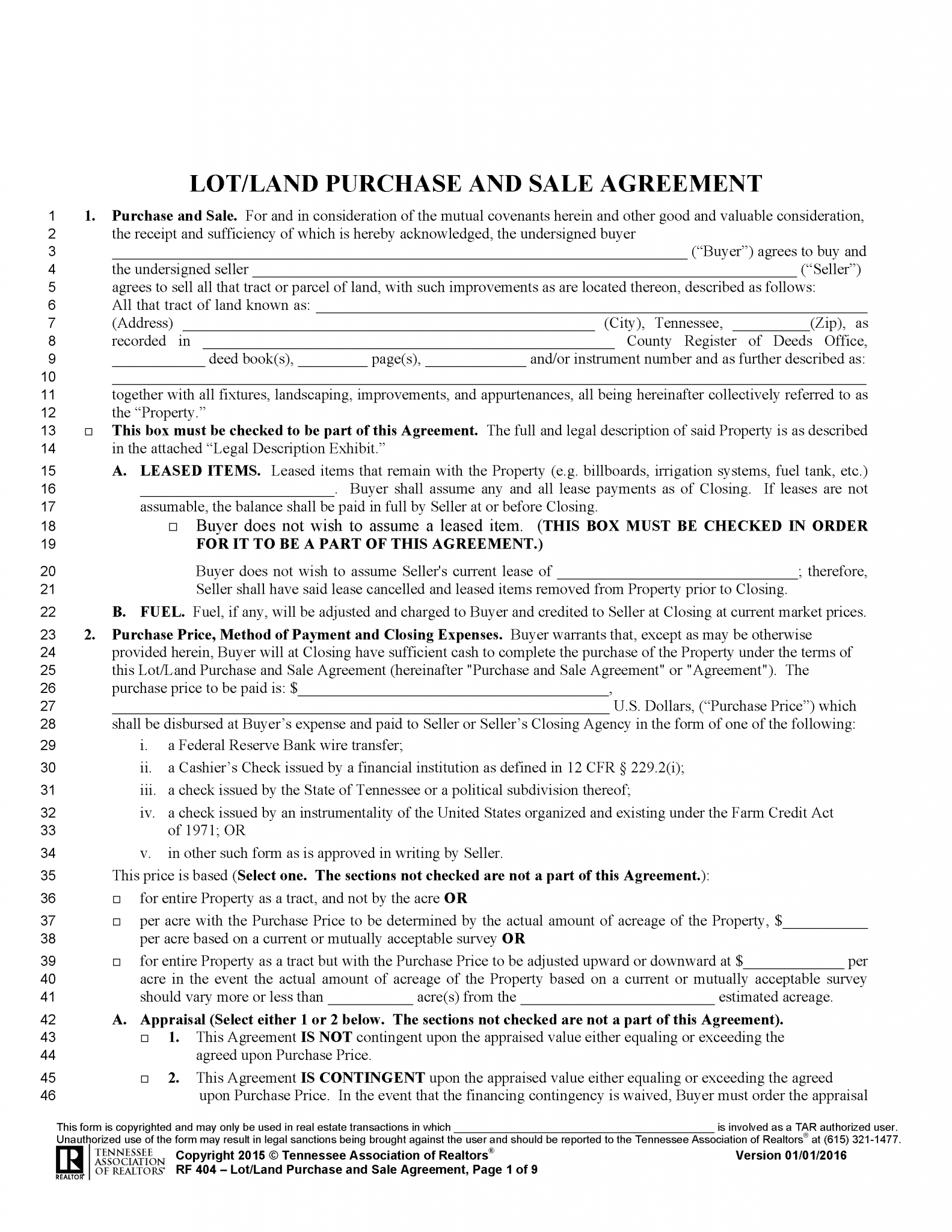 Free Tennessee Land Contract Template - PDF | Word – EForms