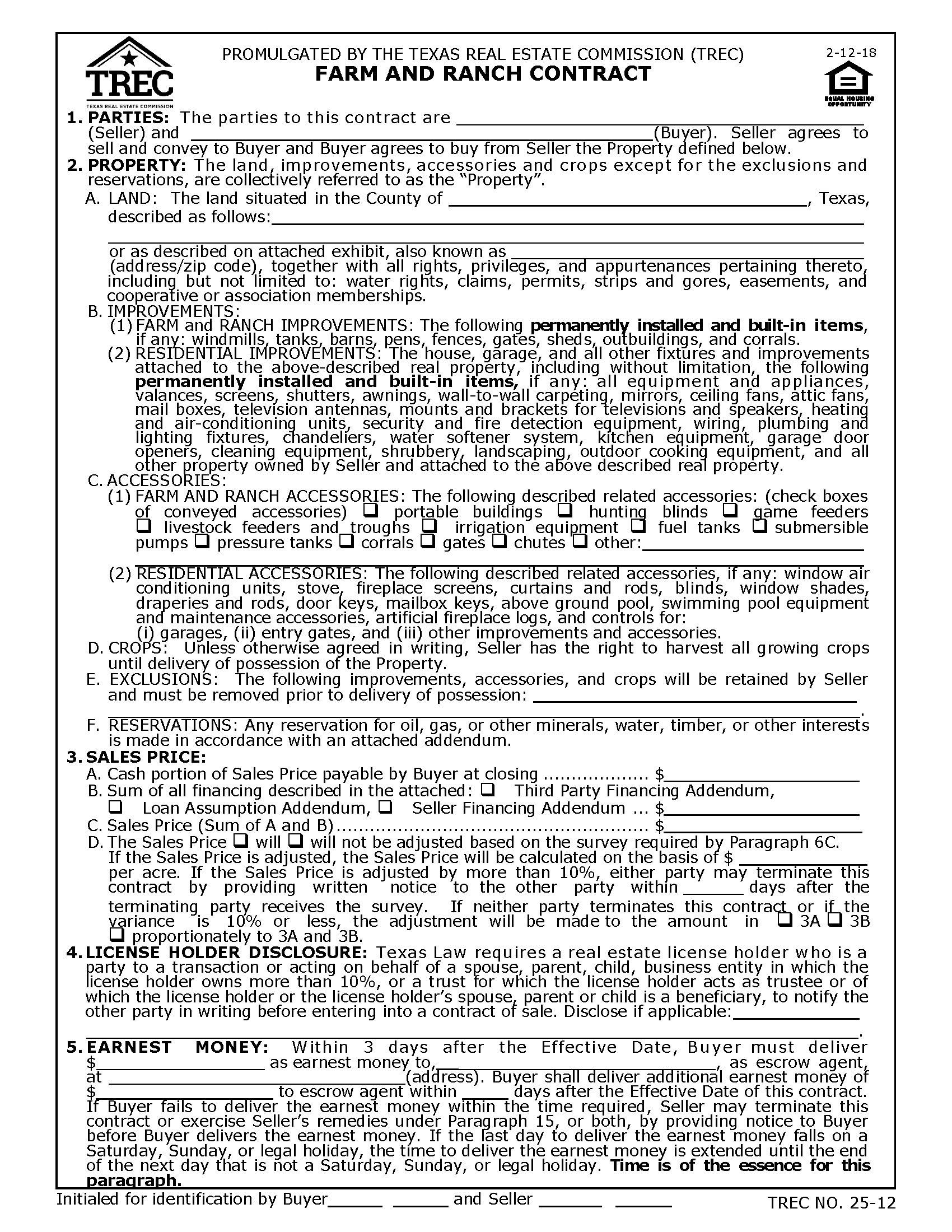 Free Texas Land Contract Template Pdf Word Eforms 6324