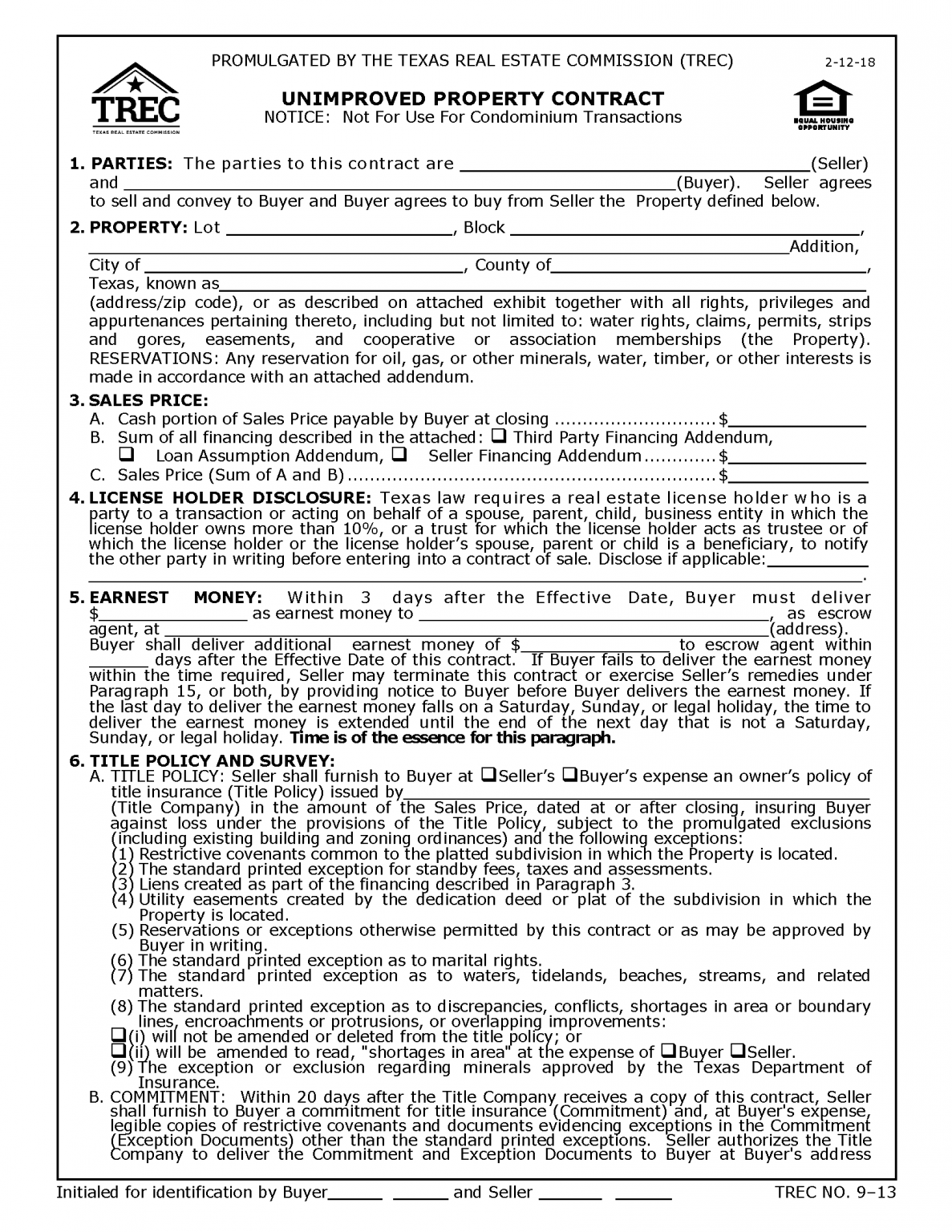 Free texas land contract template pdf word eforms