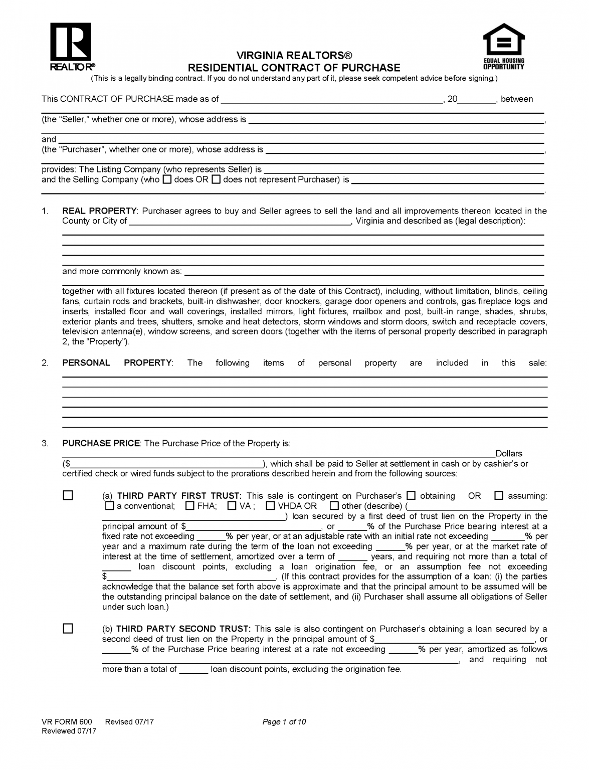 Free Virginia Land Contract Template - PDF | Word – eForms