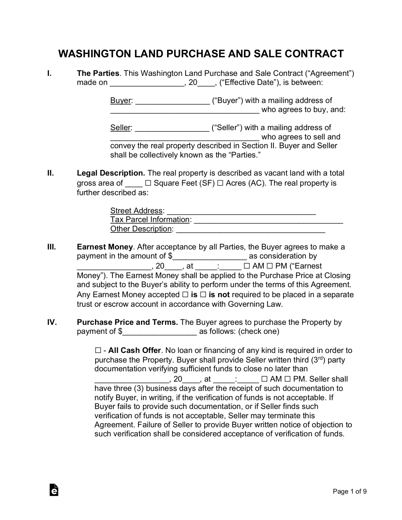 Free Washington Land Contract Template - PDF | Word – eForms