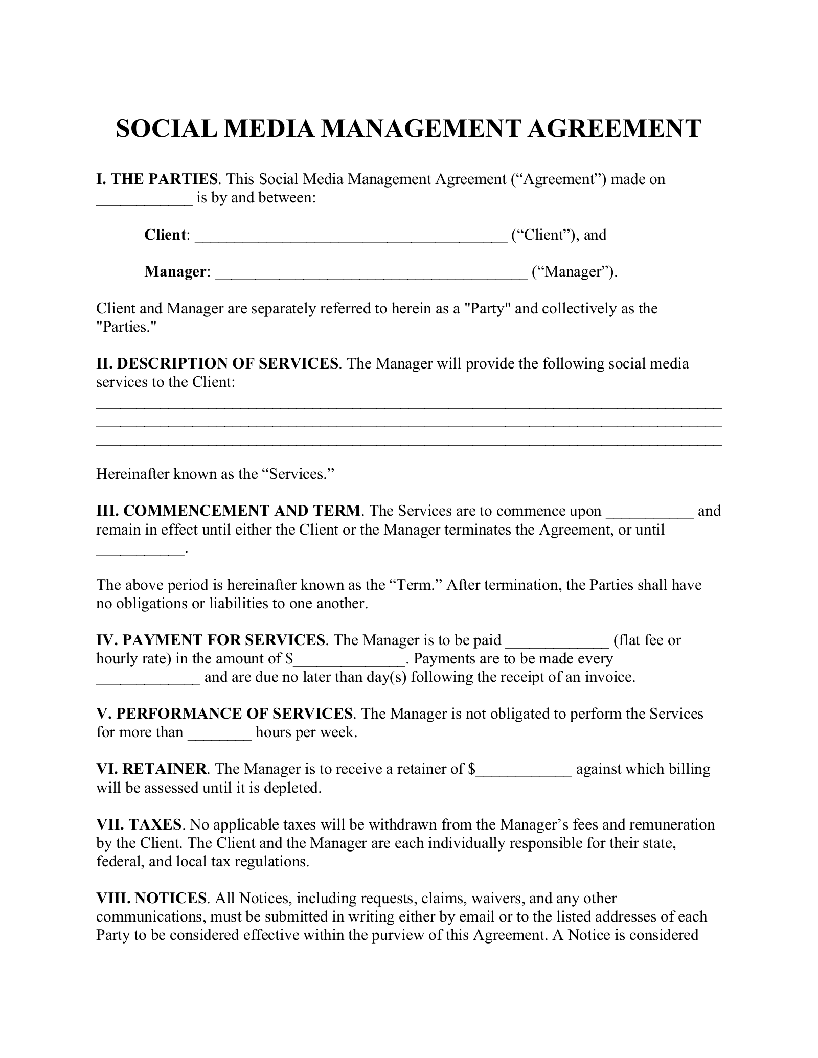 Social Media Contract Templates