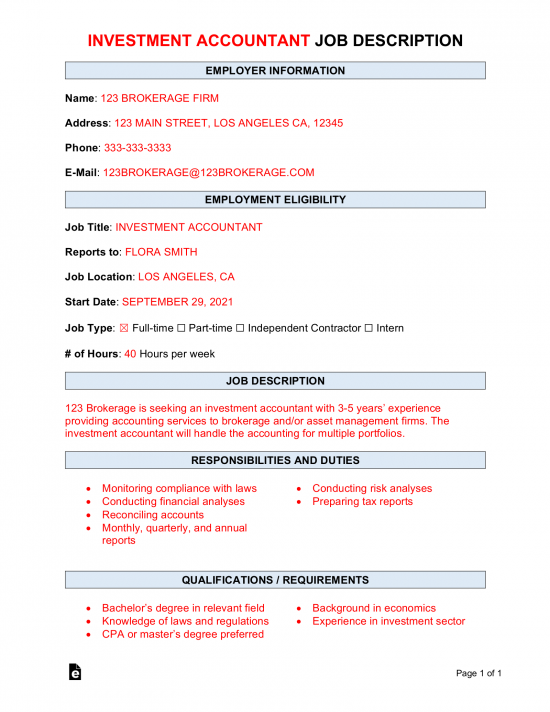 Investment Accountant Job Description Template | Sample
