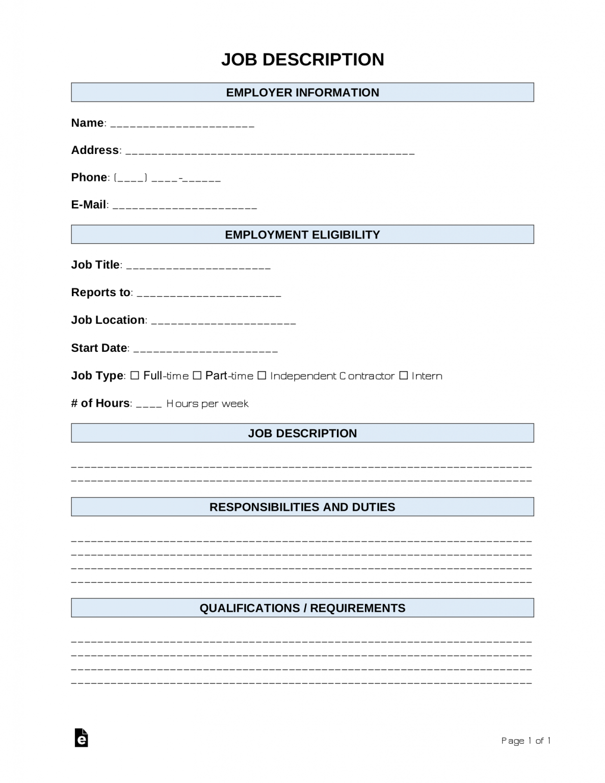 Free Job Description Template | Sample - PDF | Word – eForms