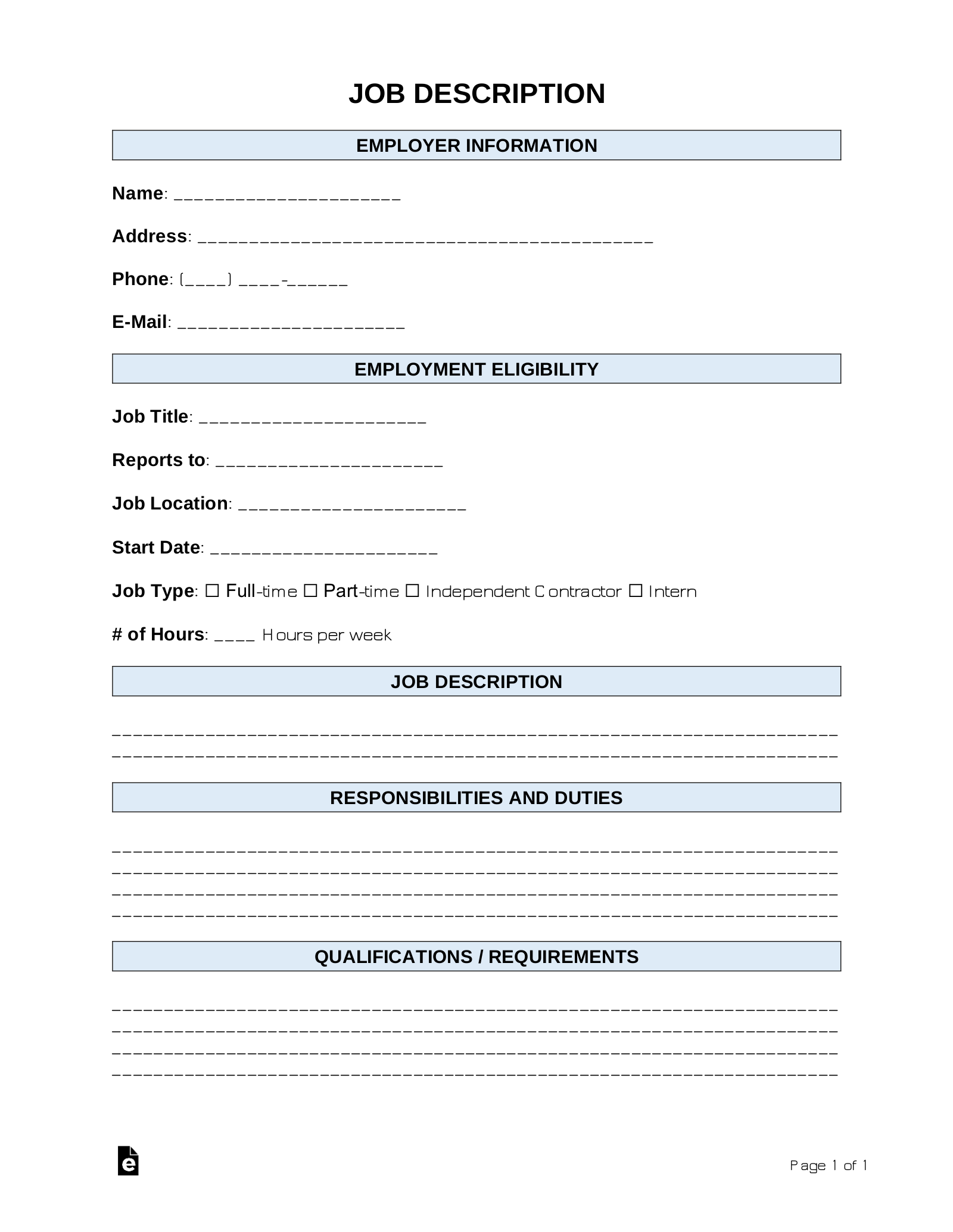 Free Job Description Template Sample PDF Word eForms