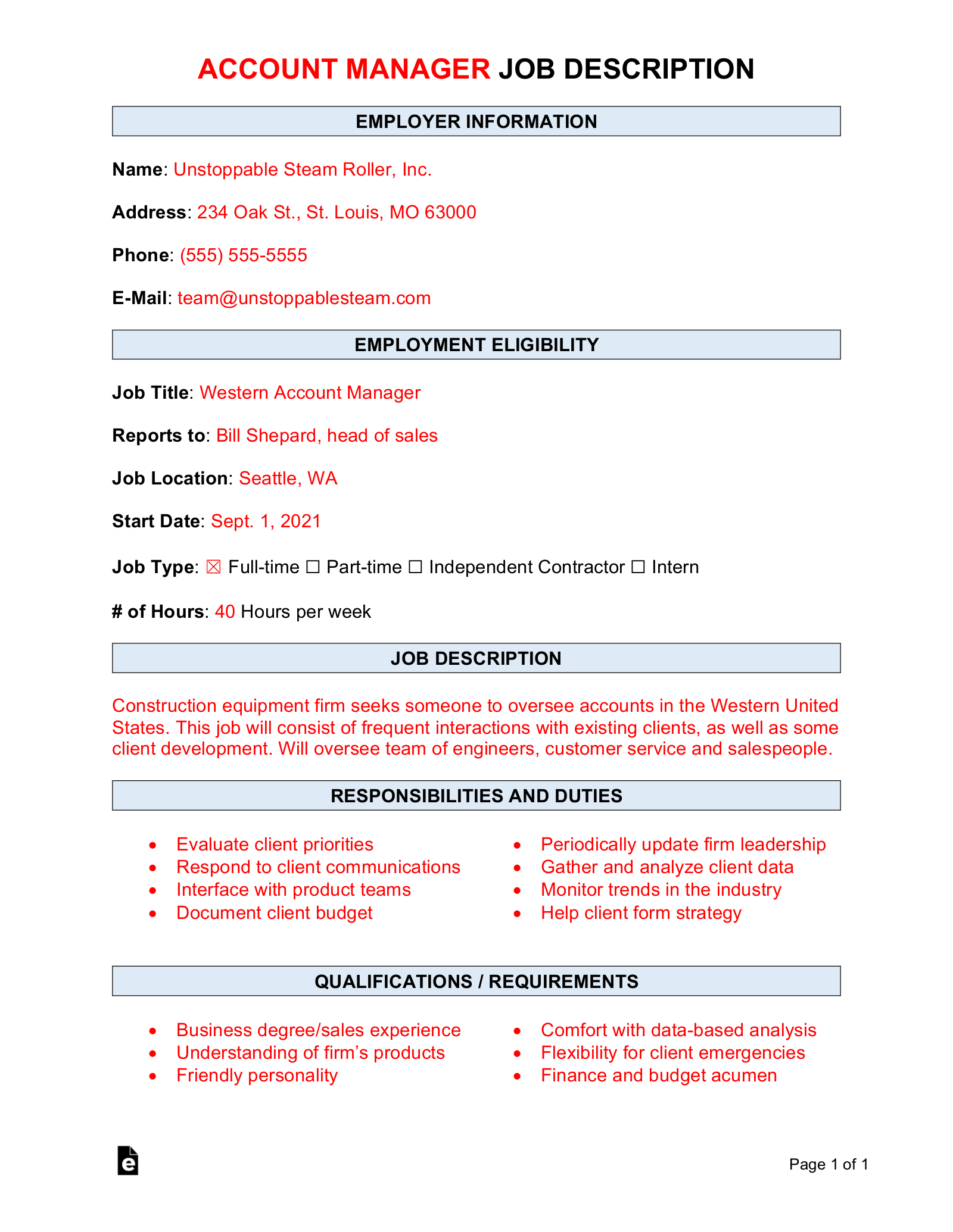 Account Manager Job Description Template | Sample