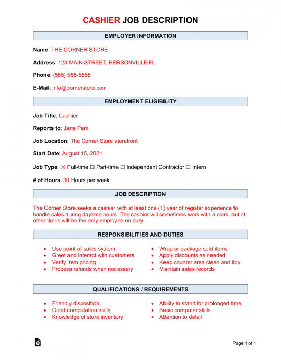 Duties And Responsibilities Of Store Cashier