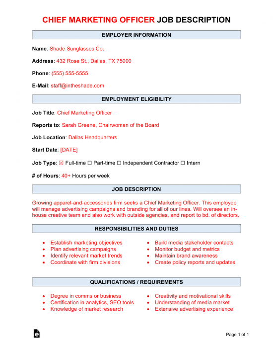 Chief Marketing Officer (CMO) Job Description Template | Sample