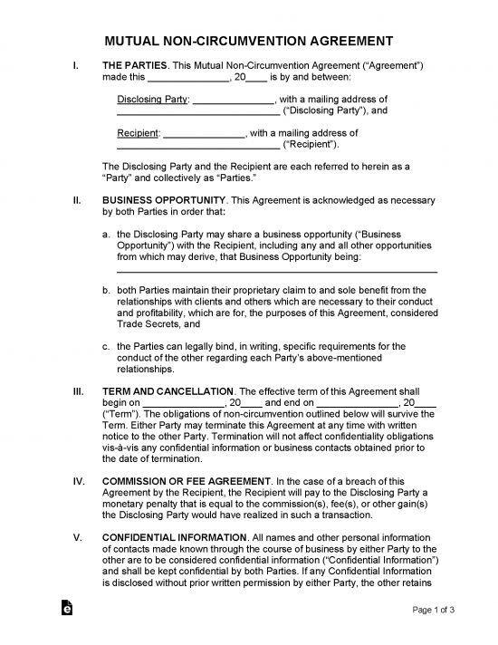 Free Non-Circumvention Agreement Template - PDF | Word – eForms