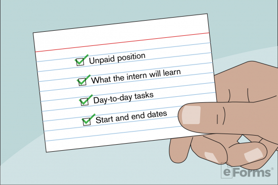 index card showing checklist of topics to cover with intern