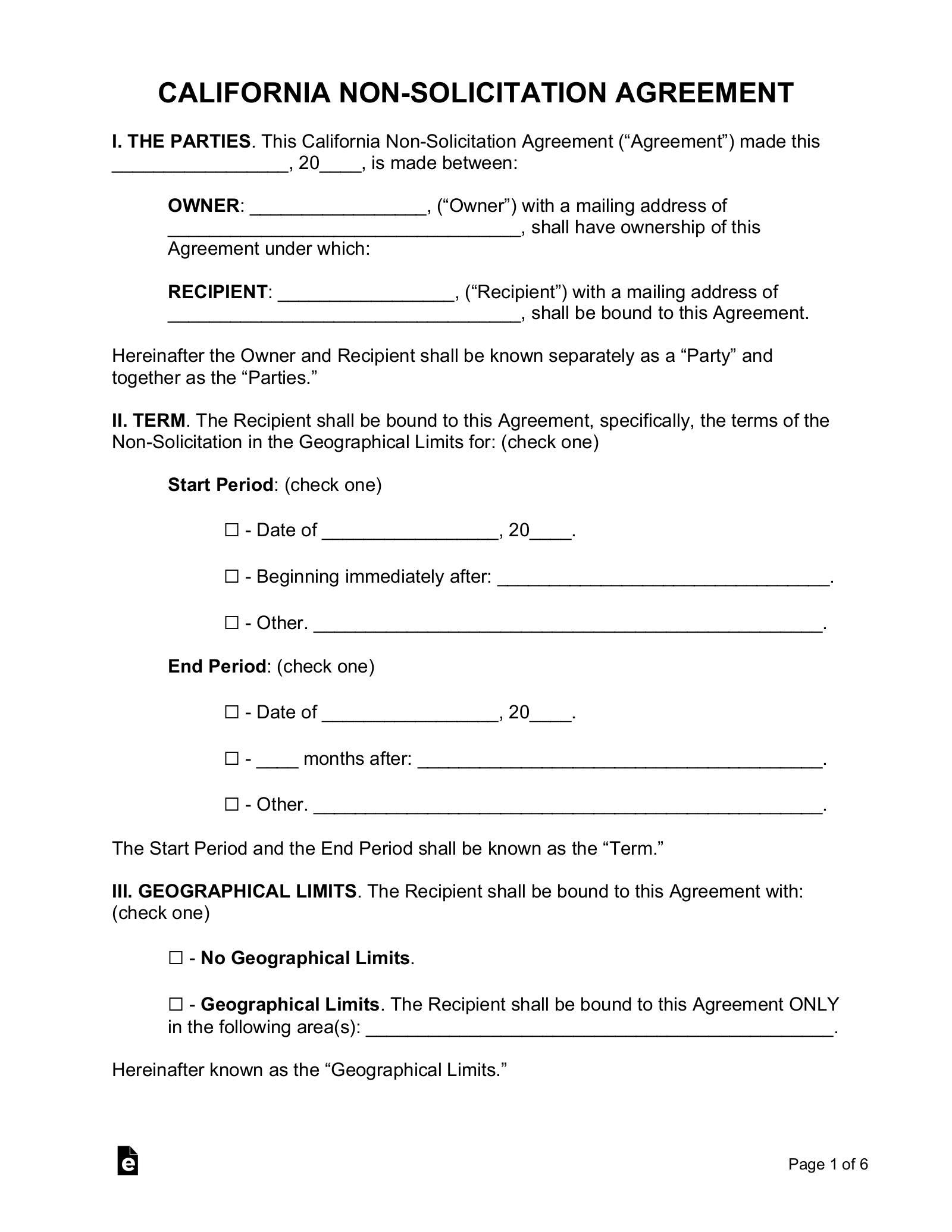 Free California NonSolicitation Agreement PDF Word eForms