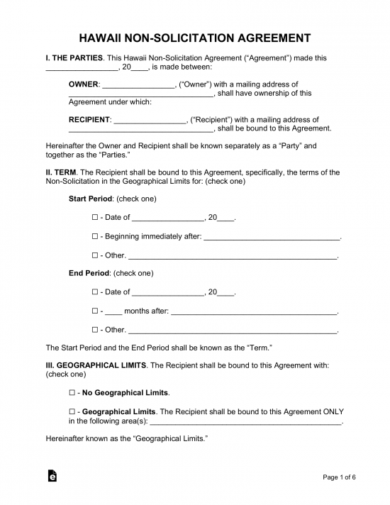 Free Hawaii Non-Solicitation Agreement - PDF | Word – eForms