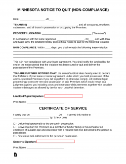 Minnesota Non-Compliance Eviction Notice Form