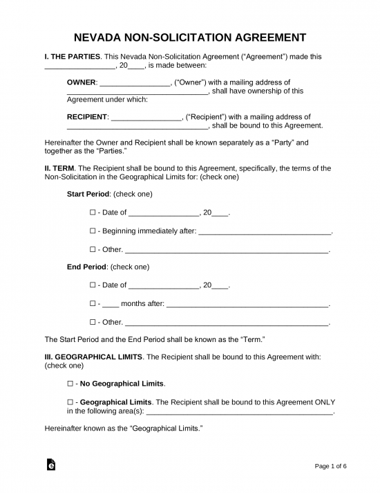 Nevada Non-Solicitation Agreement