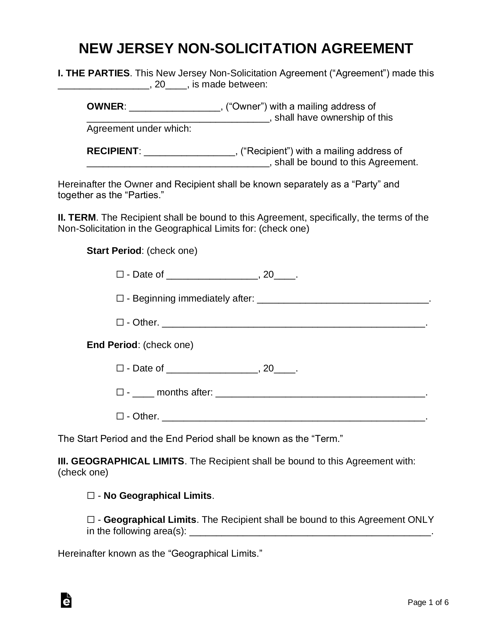 New Jersey Non-Solicitation Agreement
