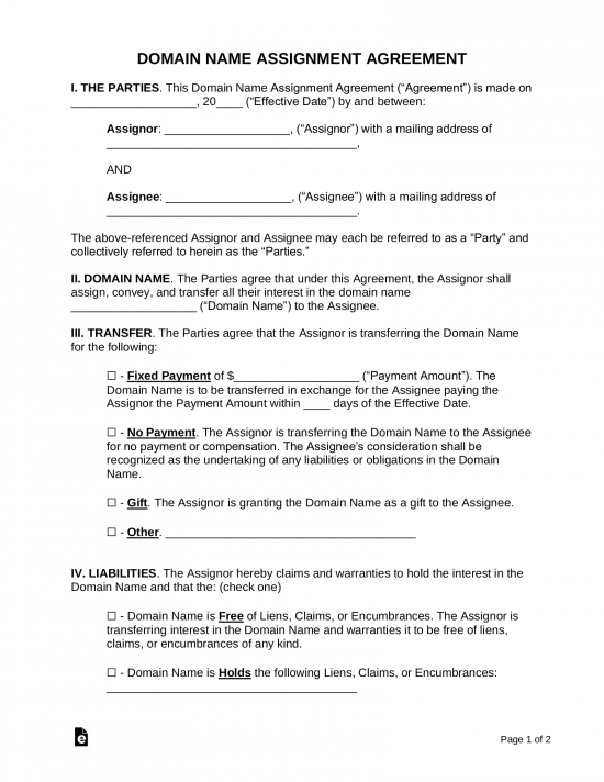 Domain Name Transfer & Assignment Agreement