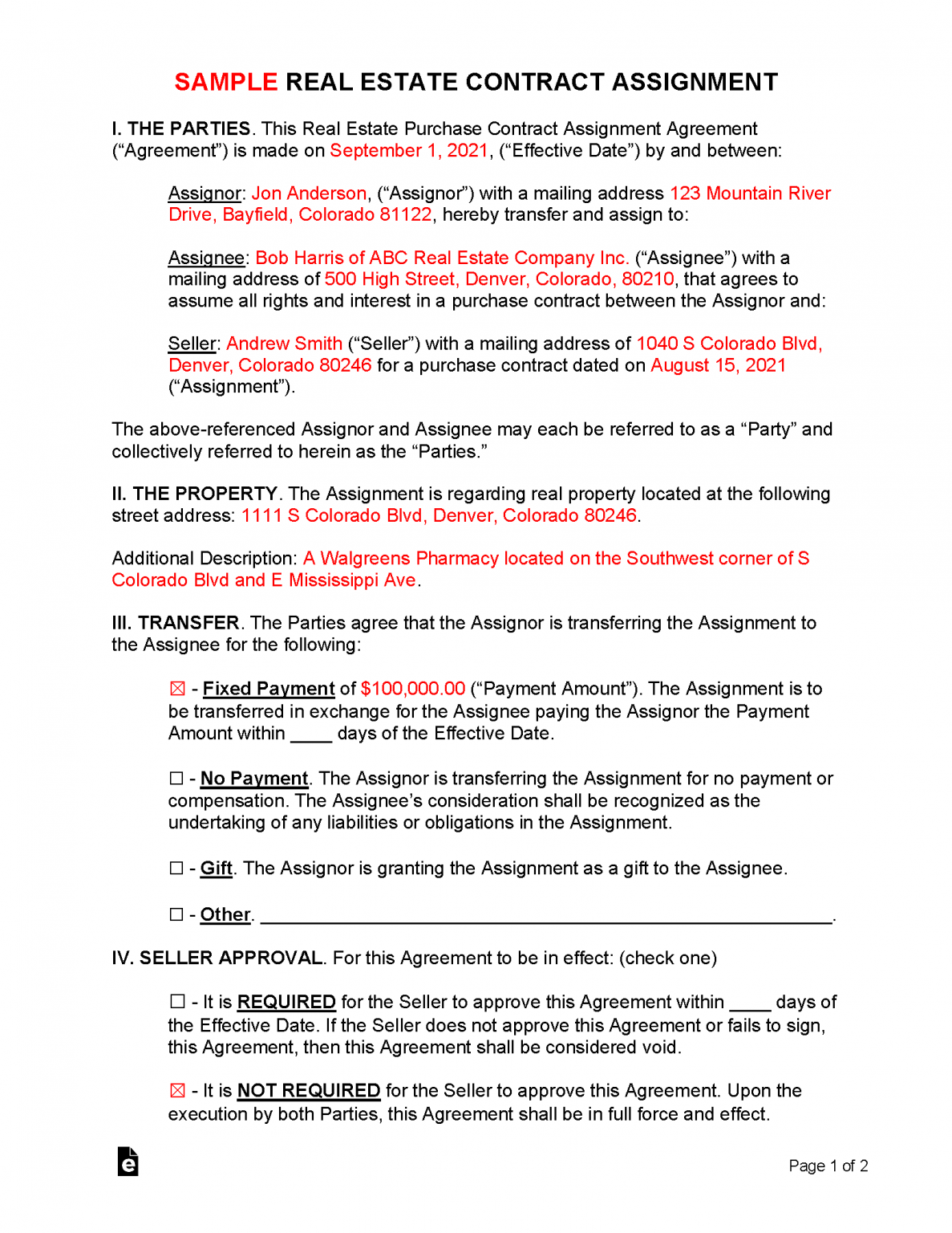 fnma assignment of purchase contract