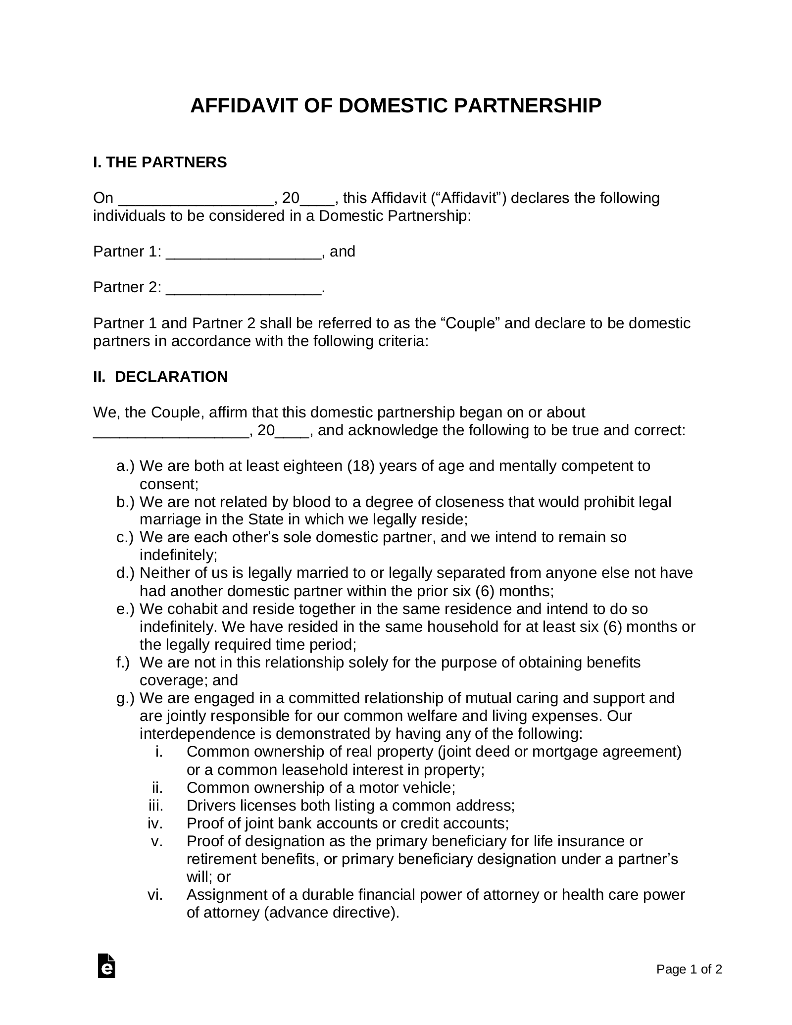 What is a Notarized Affidavit of Domestic Partnership?