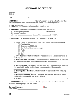 Affidavit (Certificate) of Service Form