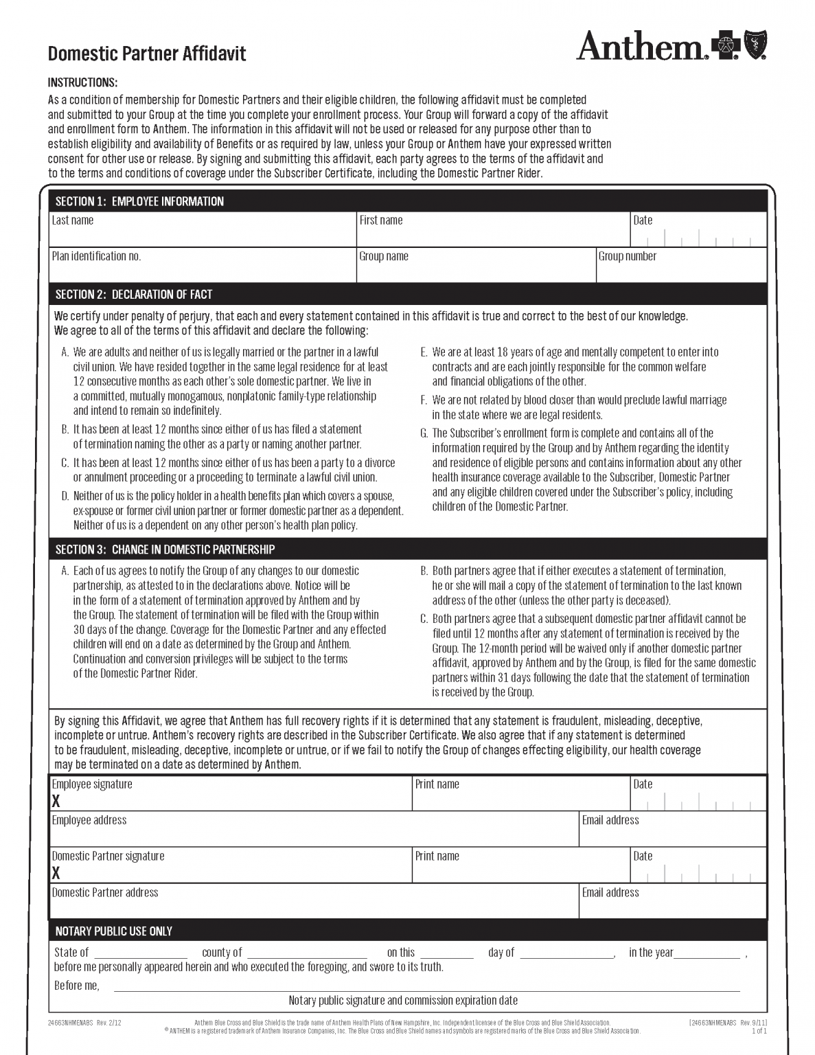 Free Domestic Partner Affidavit - PDF | Word – EForms