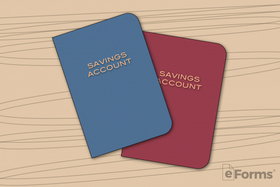 blue and red booklets labeled savings account