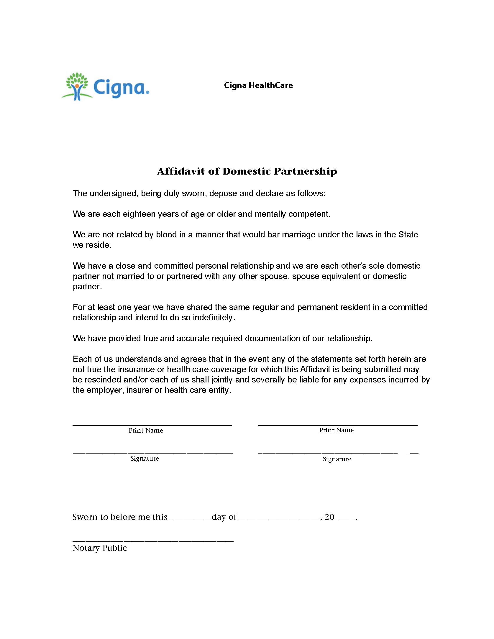 Free Domestic Partner Affidavit - Word | PDF – EForms