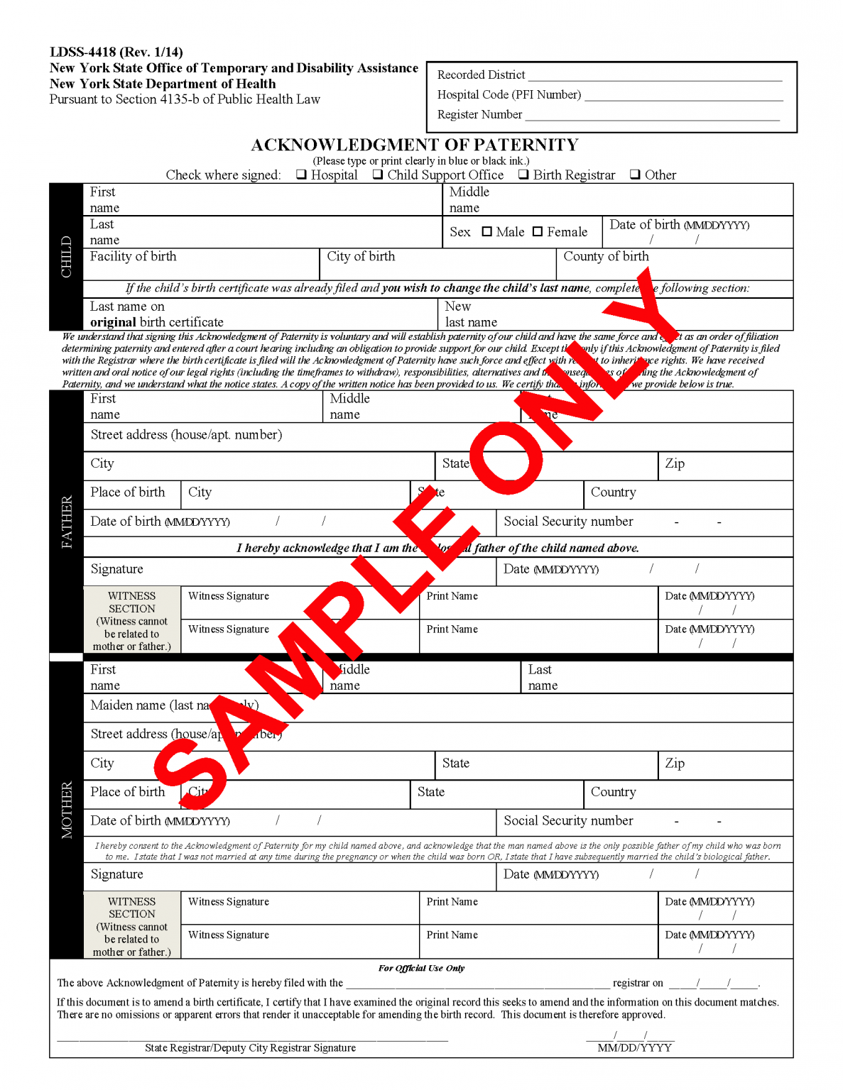 Acknowledgment of Paternity Form – eForms