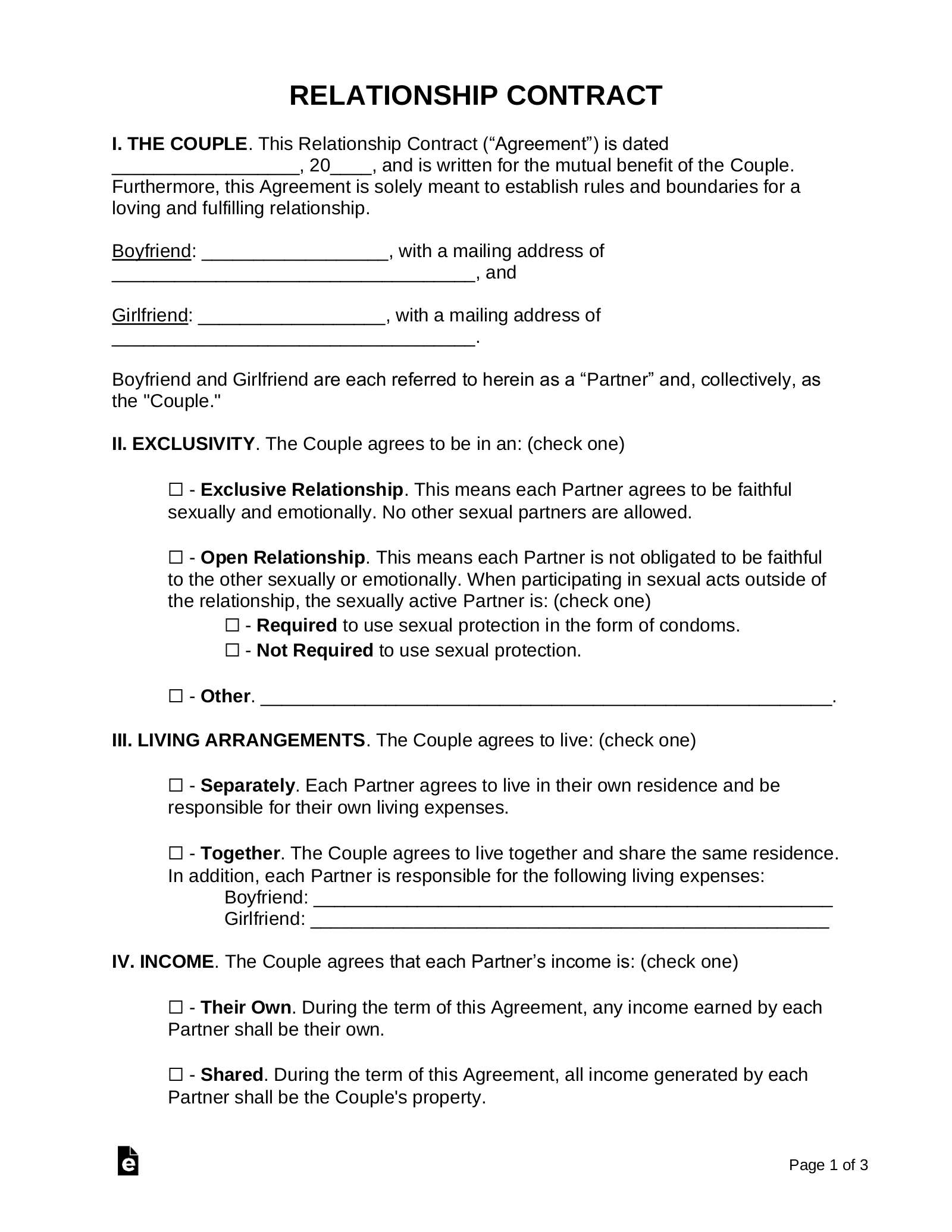 relationship contract form