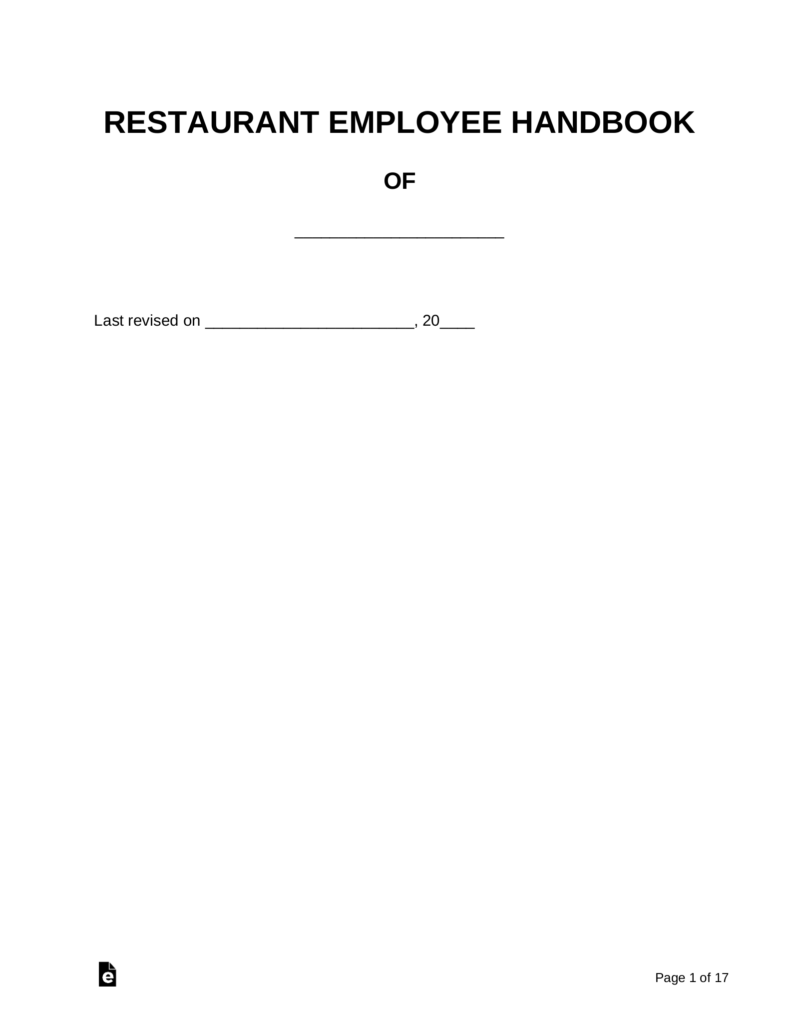 Restaurant Employee Handbook