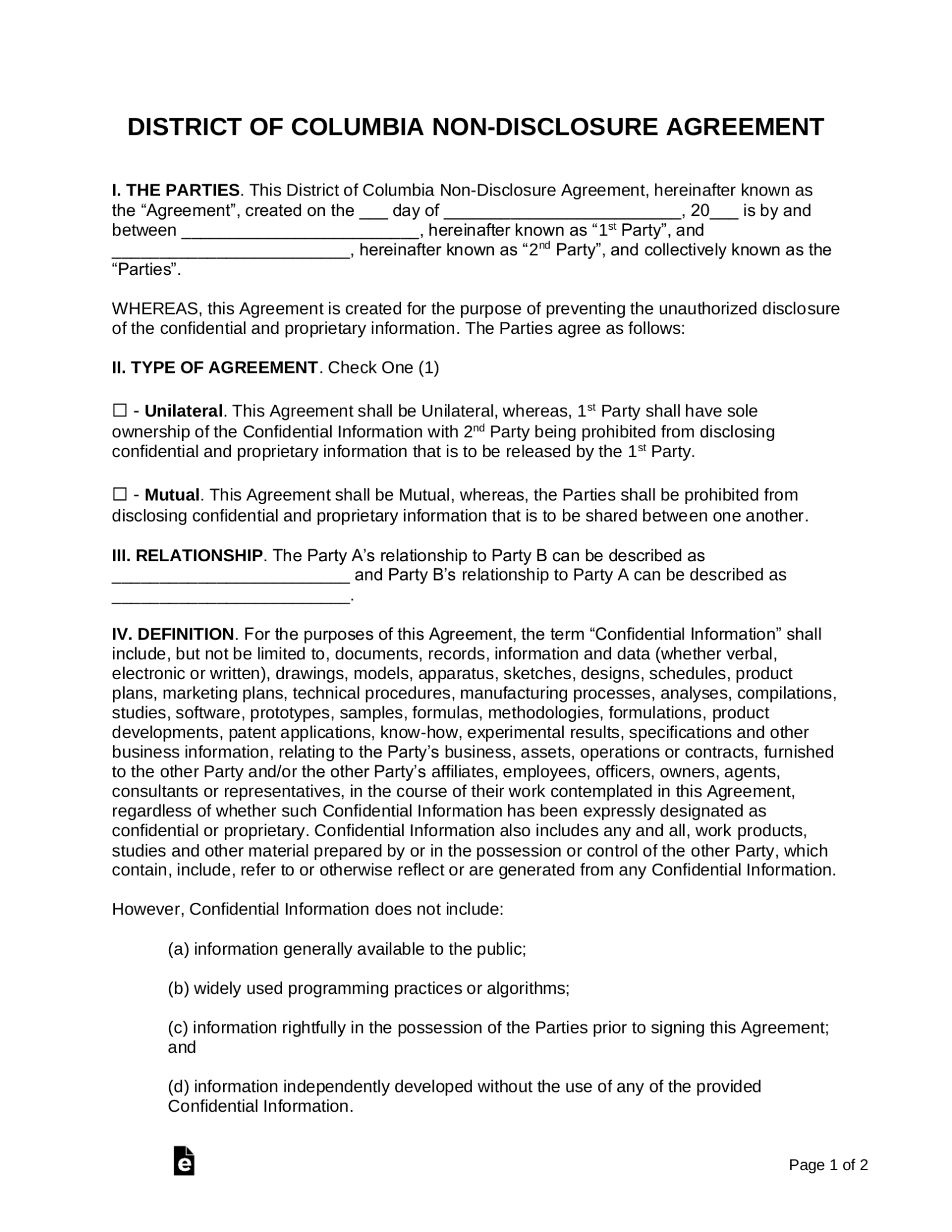 free-washington-d-c-non-disclosure-agreement-nda-template-pdf