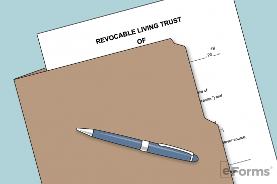 Manila folder partially showing "Revocable Living Trust" document 