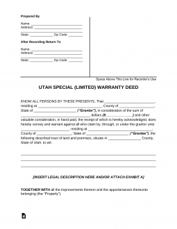 Utah Special Warranty Deed Form