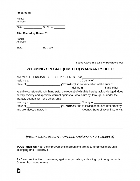 Wyoming Special Warranty Deed