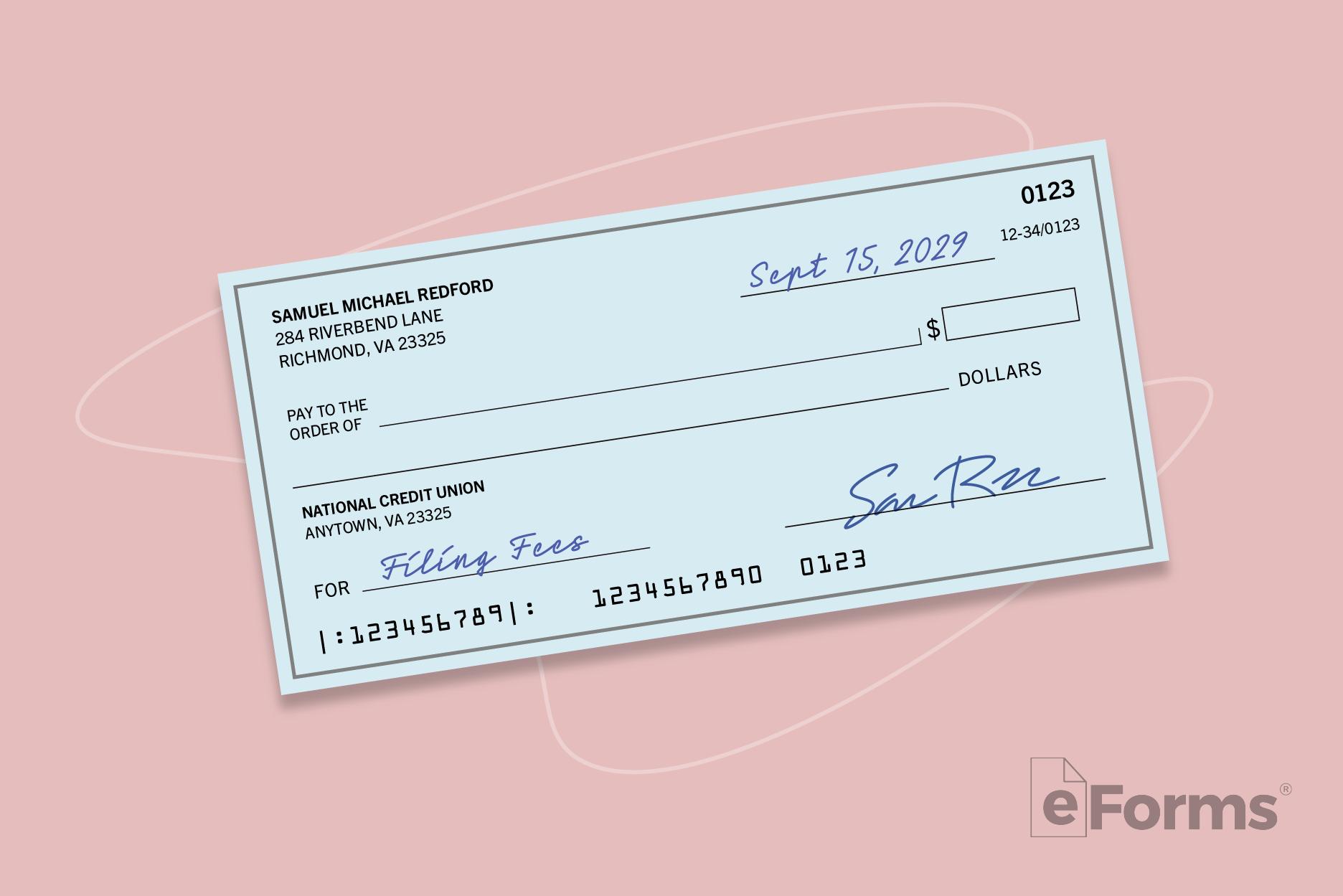 Flat view of blank check.