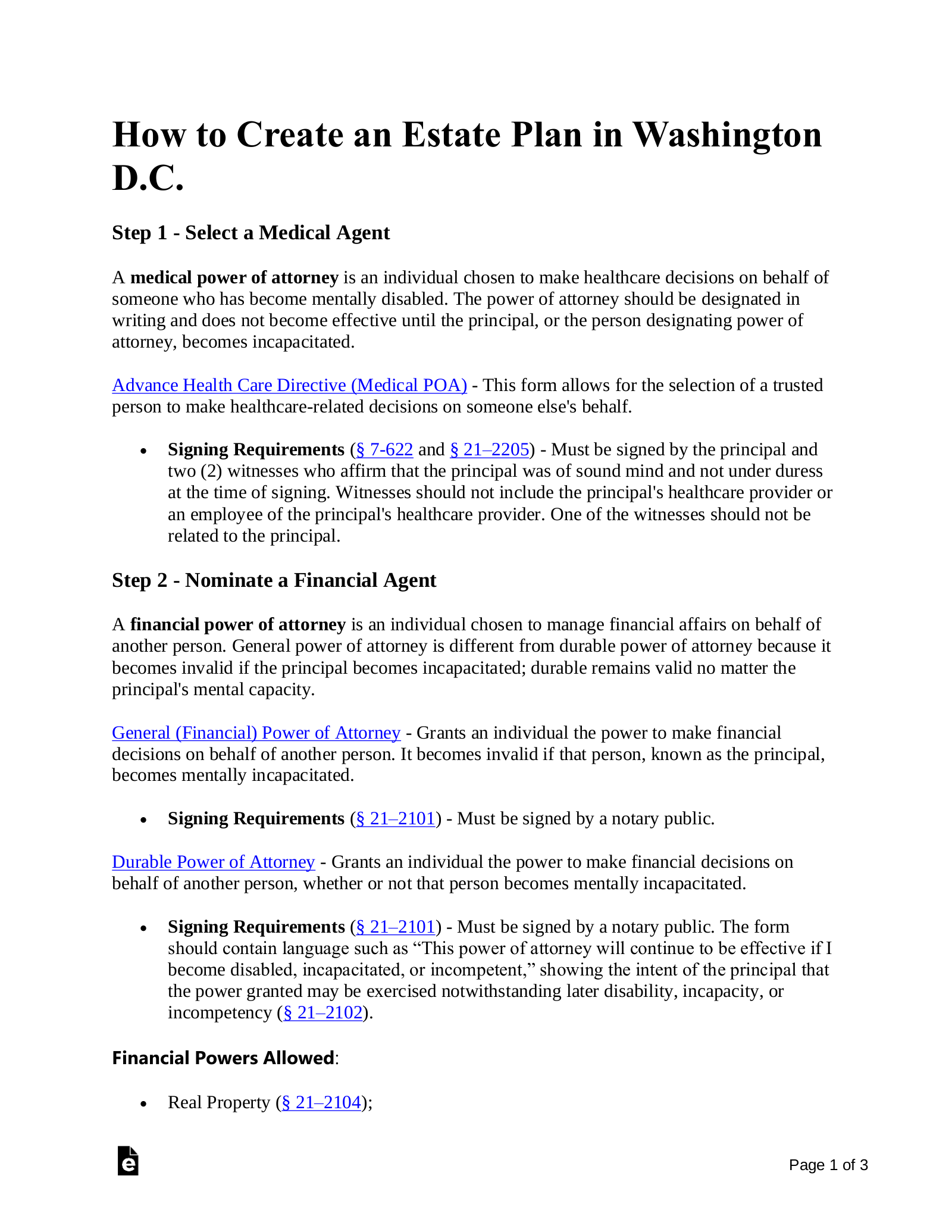 Washington D.C. Estate Planning Checklist