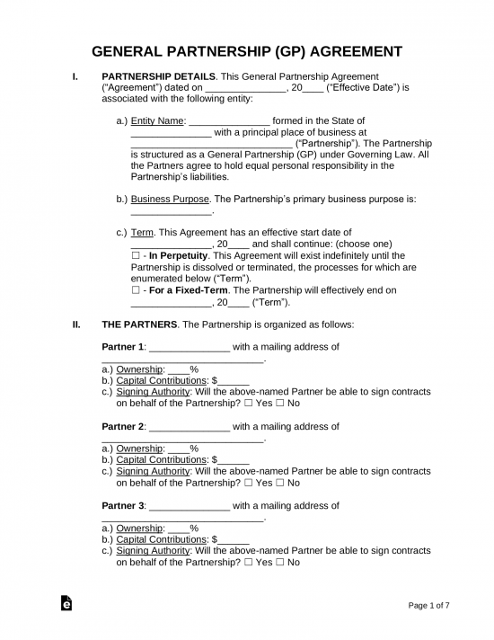 General Partnership (GP) Agreement