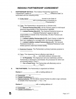 Indiana Partnership Agreement