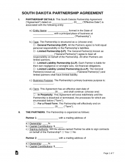 South Dakota Partnership Agreement