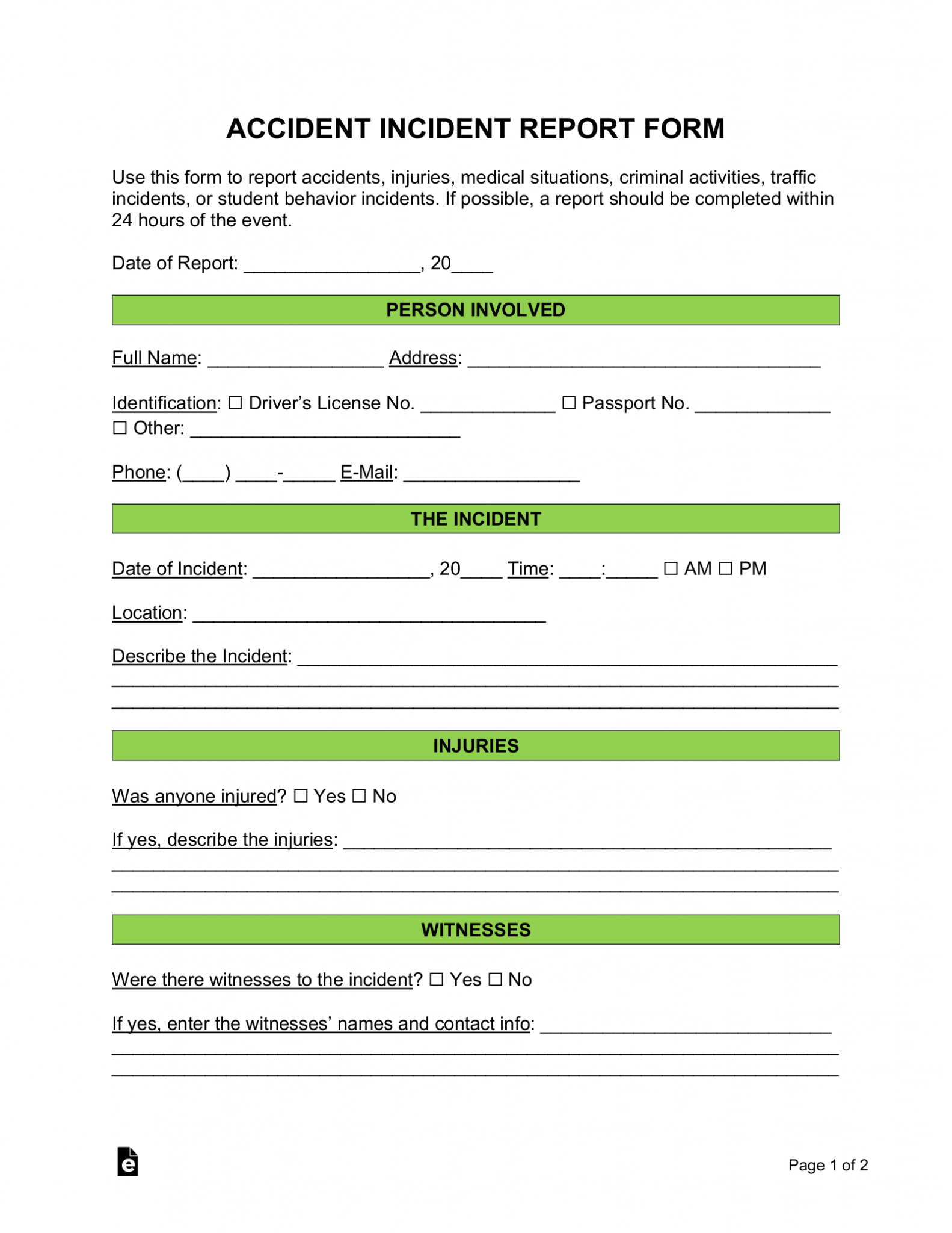 Free hotel guest incident report form pdf word eforms