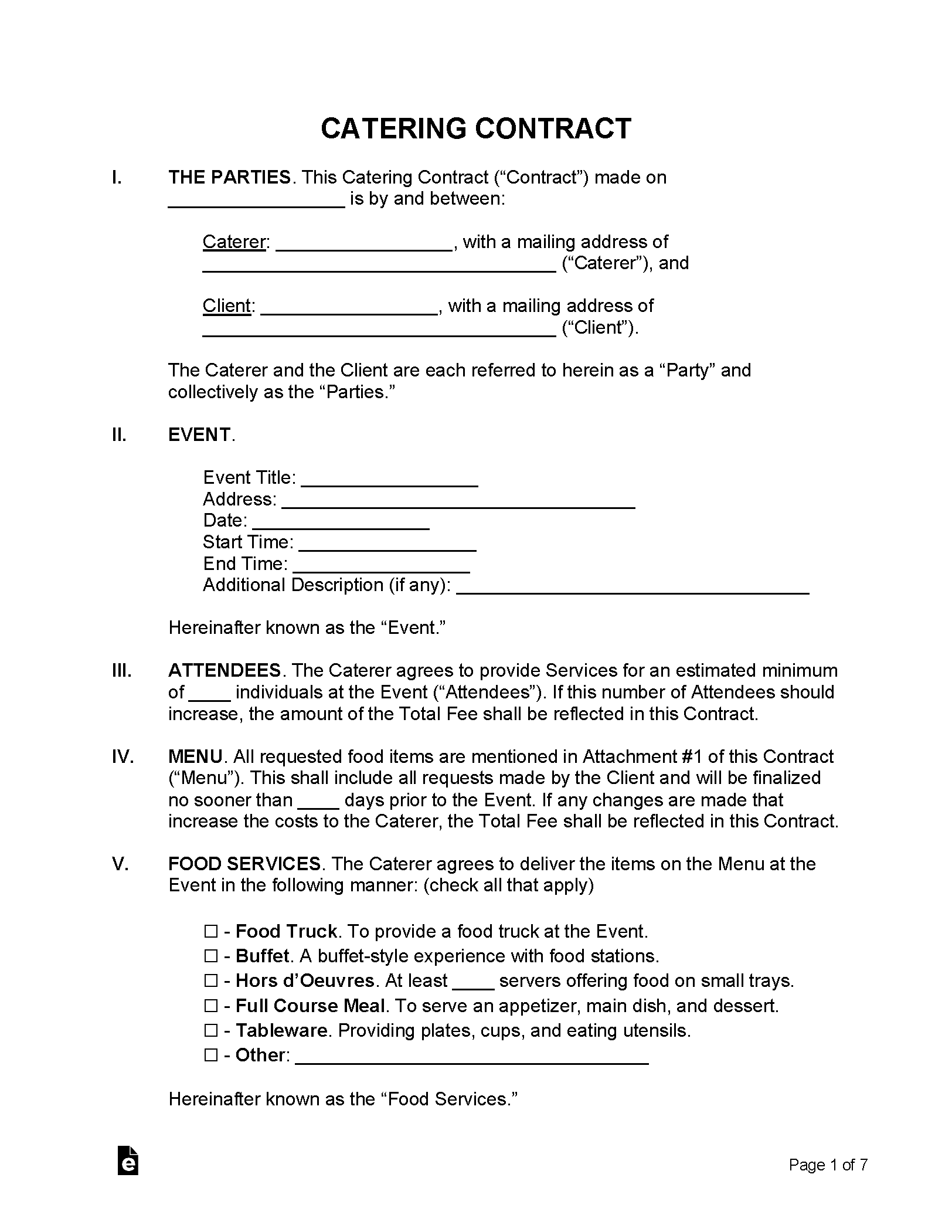 Catering Contract Template