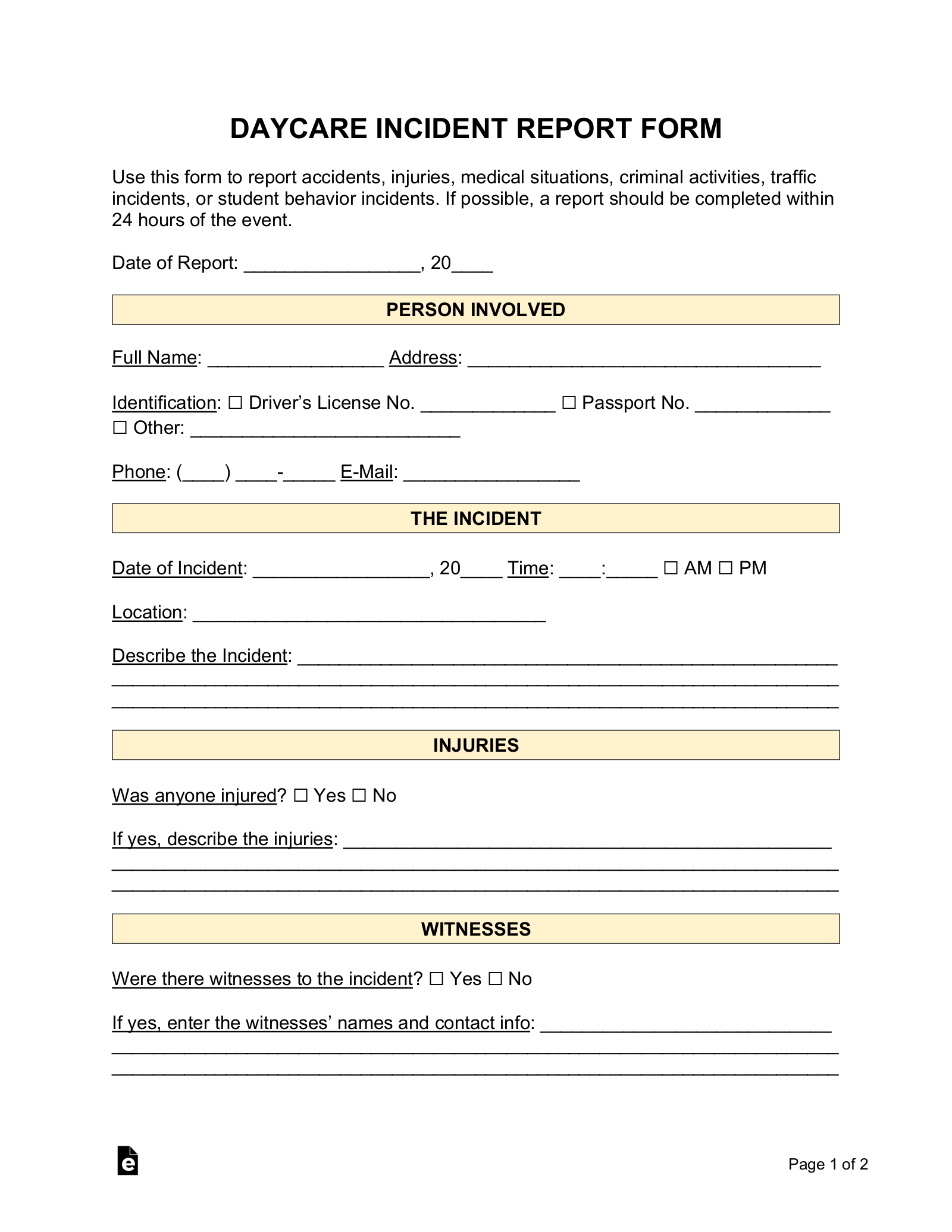 Free Incident Report Templates (18) Sample PDF Word eForms
