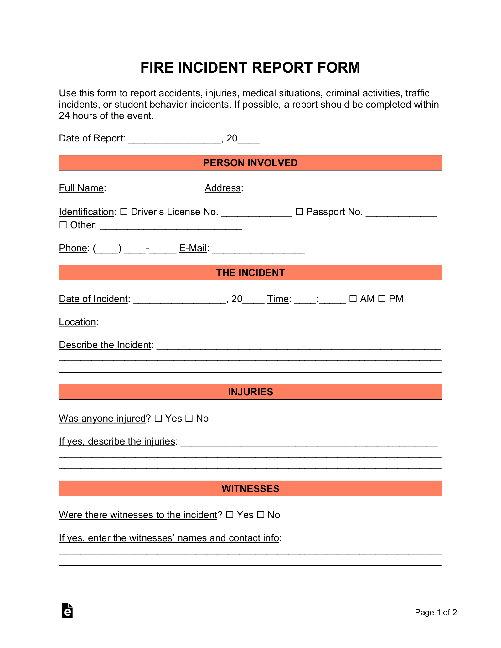 Free Incident Report Templates Sample Pdf Word Eforms
