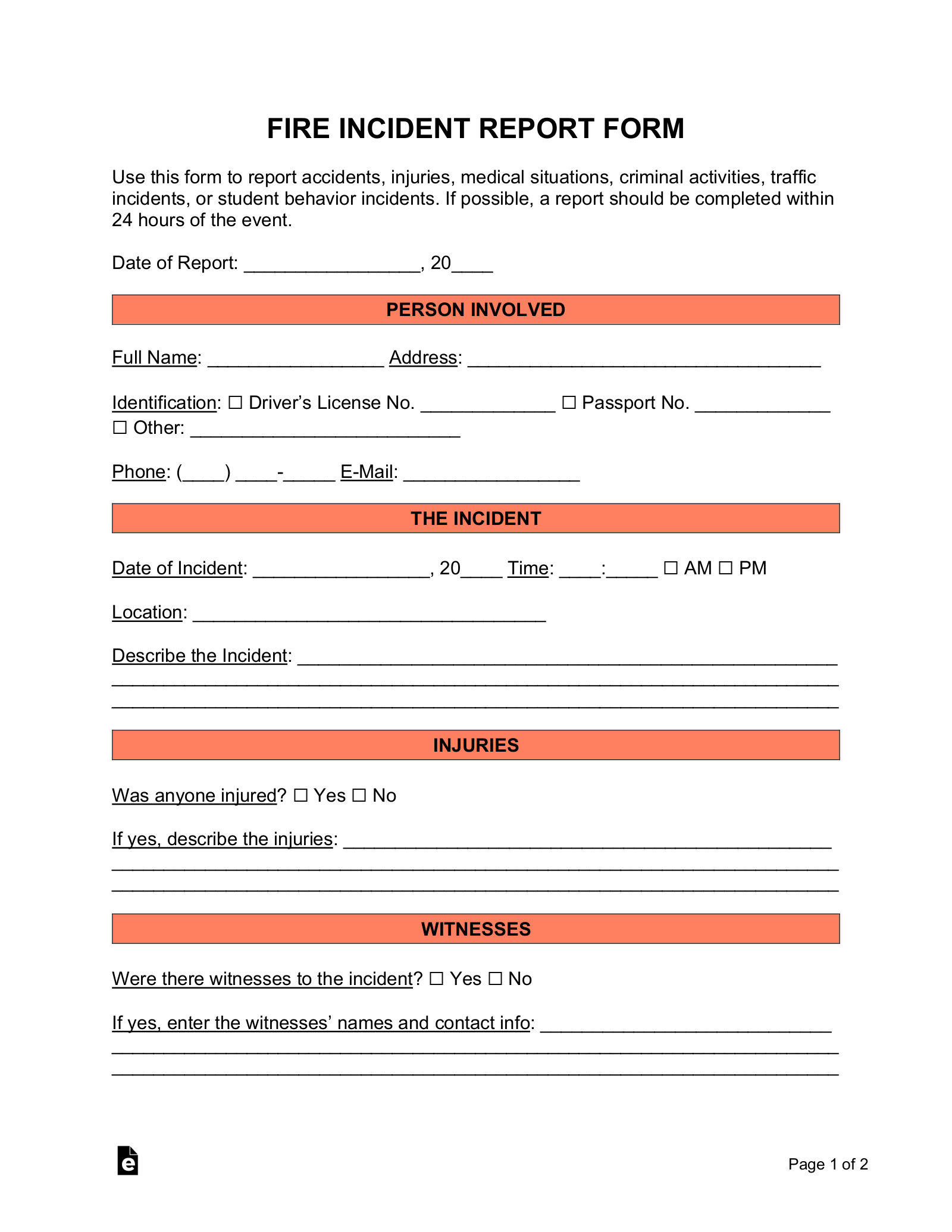 Accident Fire Incident Report Format Sample Hq Printable Documents My