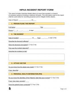 HIPAA Incident Report Form | Sample