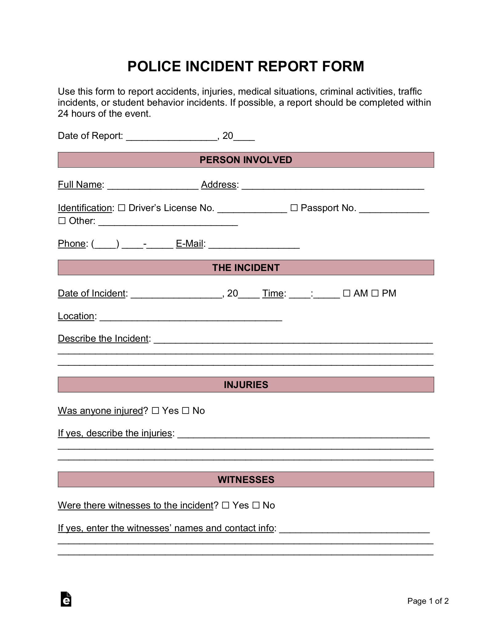 Blank Police Incident Report Template HotPicture