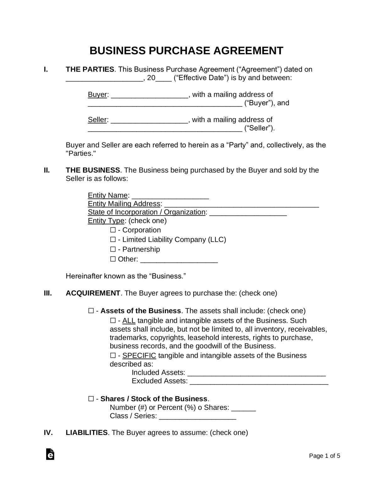 Free Business Purchase Agreement BPA Template PDF Word EForms