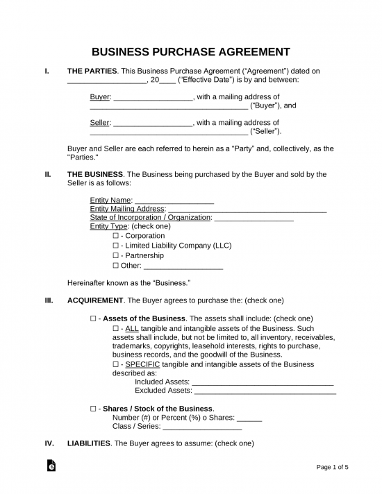 Free Business Purchase Agreement (BPA) Template - PDF | Word – eForms