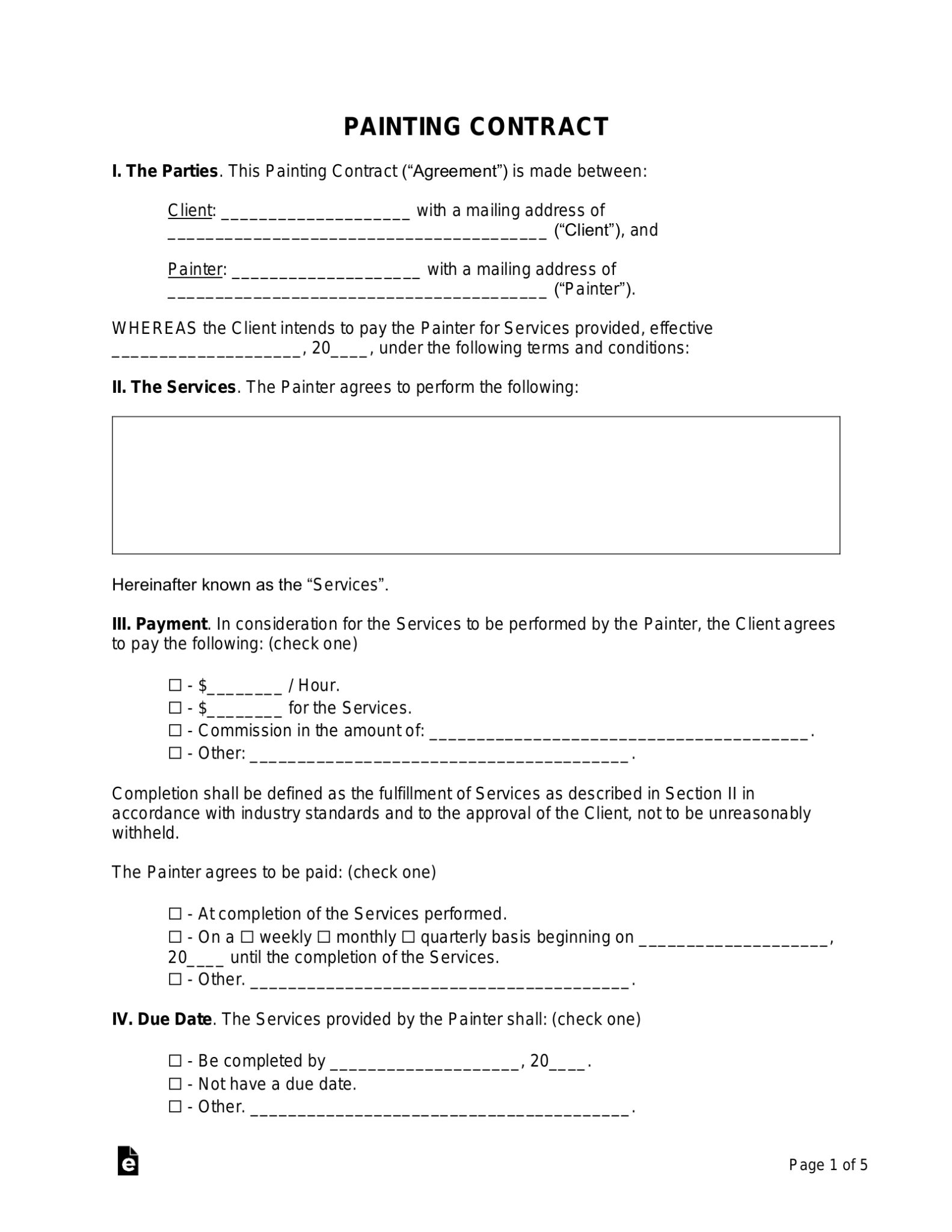 Free Painting Contract Template PDF Word EForms   Painting Contract 1583x2048 