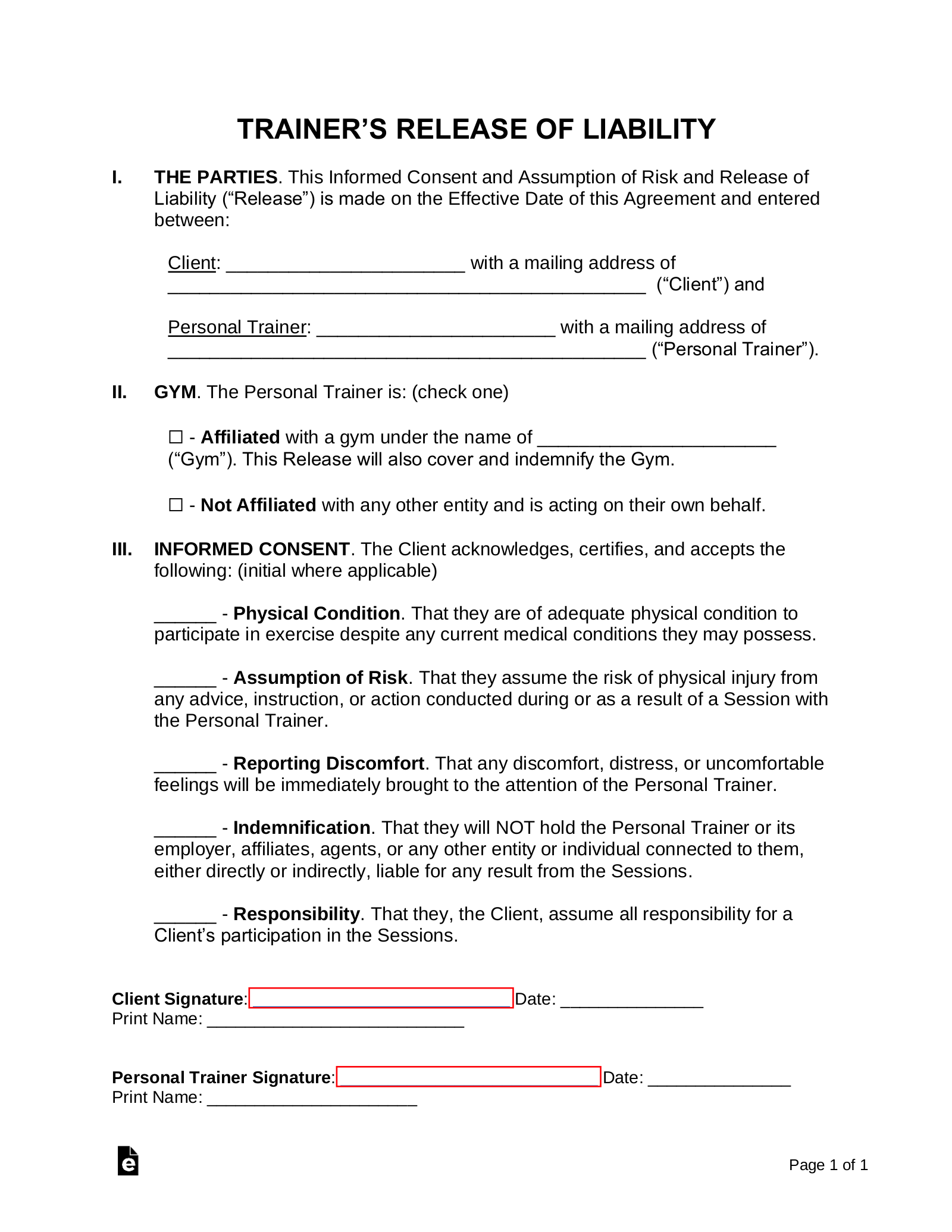 Free Personal Training Contract Template PDF Word eForms